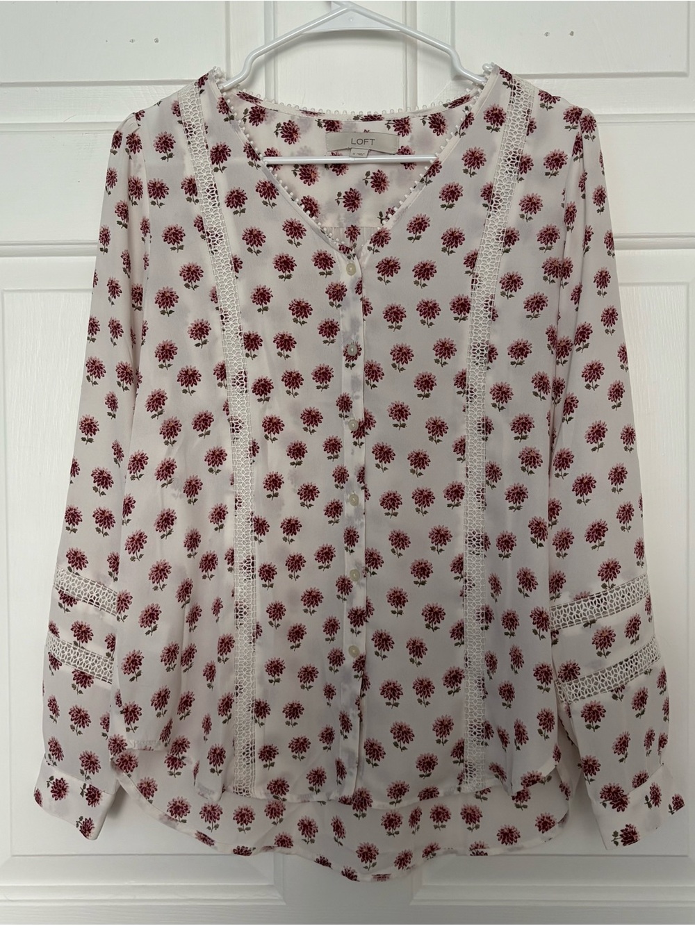 LOFT Floral Blouse in White and Burgundy